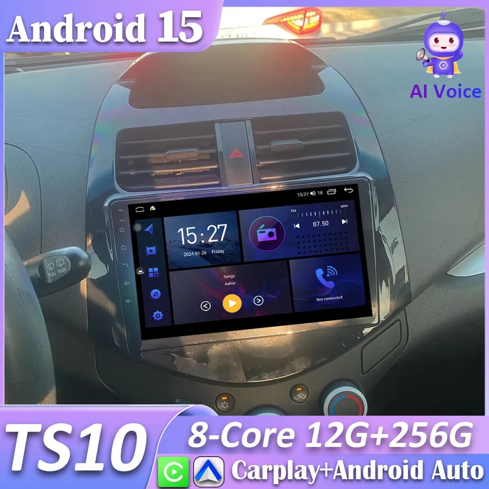 For Chevrolet Spark M300 2009-2016 Car Radio Carplay Android 15 Screen GPS Navigation Android 15 Android Auto 2K Stereo No 2din
