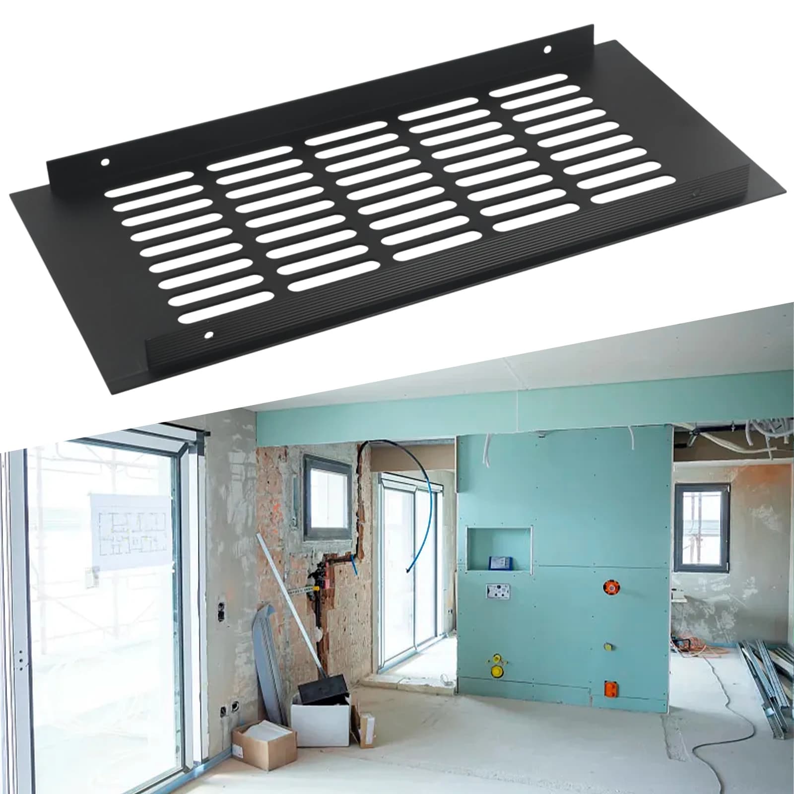 Copertura di ventilazione della griglia di ventilazione dell'aria dell'armadio rettangolare in alluminio da 150 mm per la copertura nera della griglia dell'armadio del condizionatore d'aria