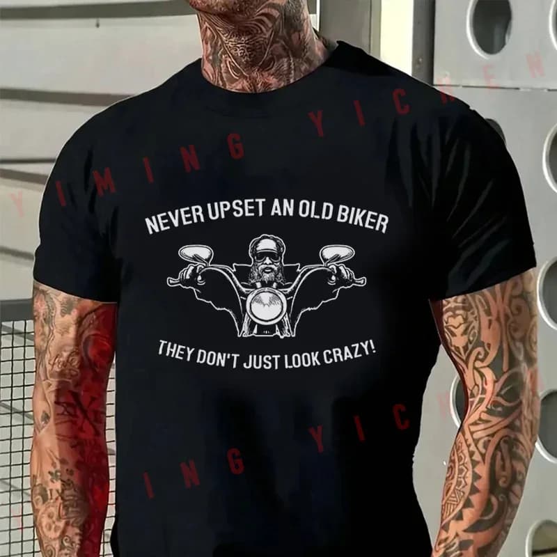 Men's Summer Cotton T-shirt Never Upset An Old Biker - Motorcycle Motorbike Tshirt Short Sleeve O-Neck Tops