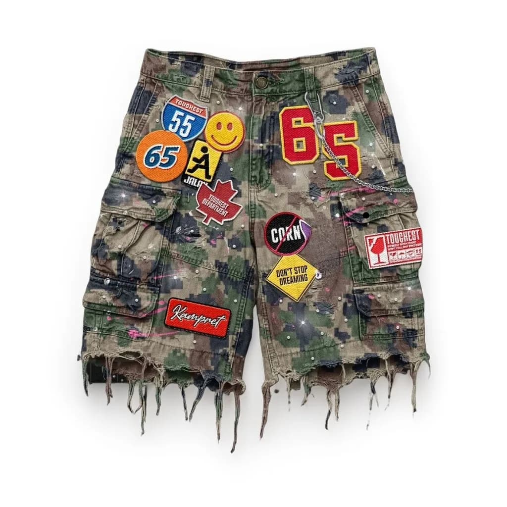 Pantaloncini di jeans larghi con grafica vintage con diamanti New Goth Y2K Moda Harajuku Pantaloncini a gamba larga casual a vita alta Streetwear