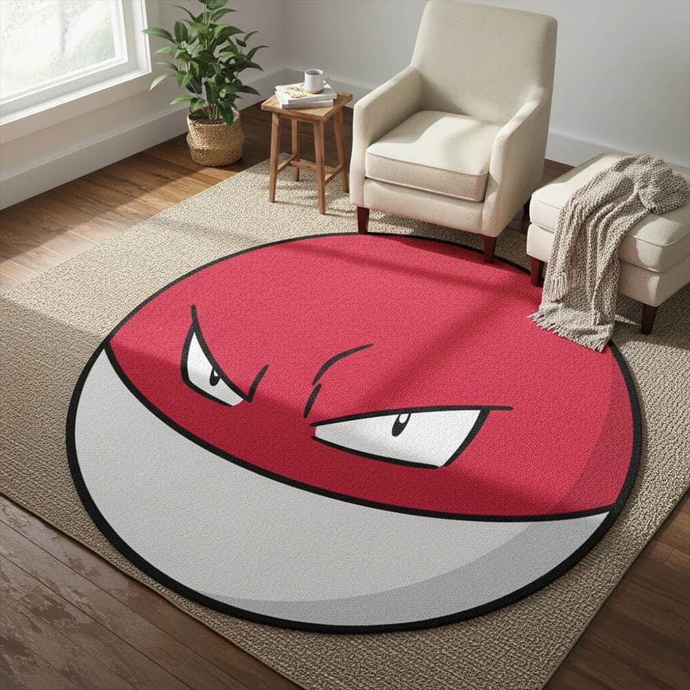 Pokemon Voltorb Anime Area Rug - Print Cartoon Carpet, Soft Anti-Slip Floor Mat for Bedroom Gaming Room Decor, Kids Gift