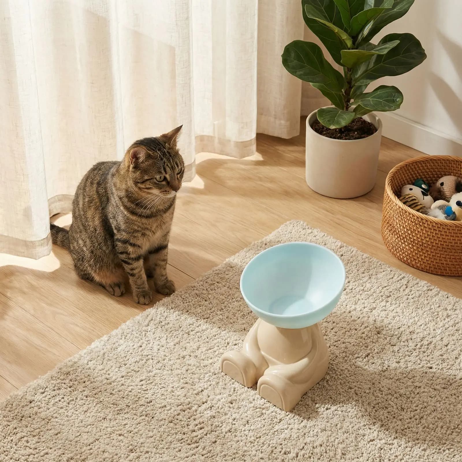 Ciotola Rialzata per Gatti a Calibro Grande con Protezione Collo, in Ceramica, Anti-Vomito, Accessorio per l'Alimentazione degli Animali Domestici