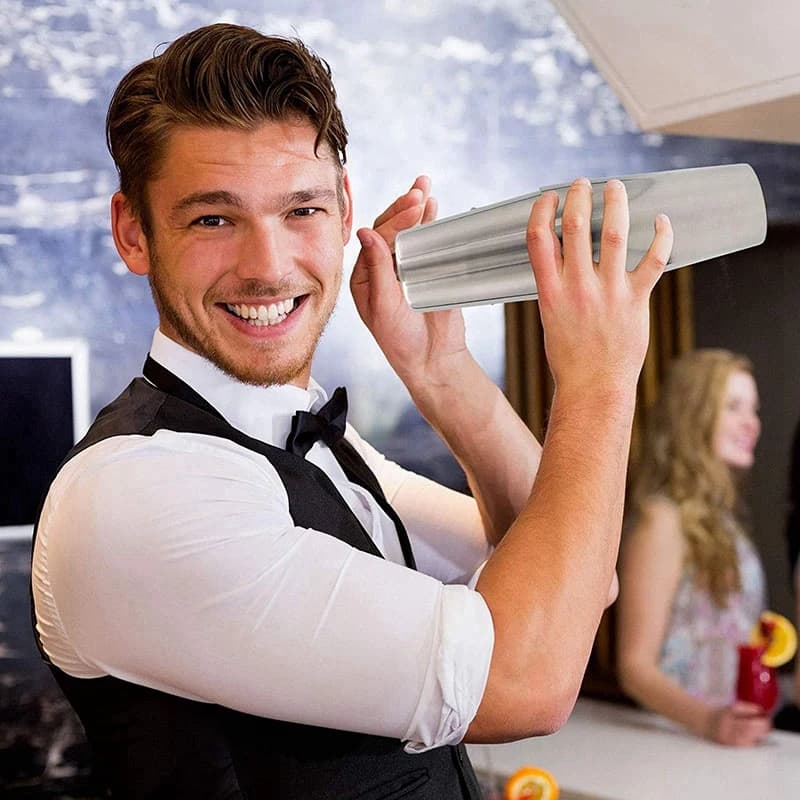 B17B Set cocktail shaker: set professionale Boston Shaker, colino da cocktail e jigger. Supporto per barra premium in acciaio inossidabile da 4 pezzi