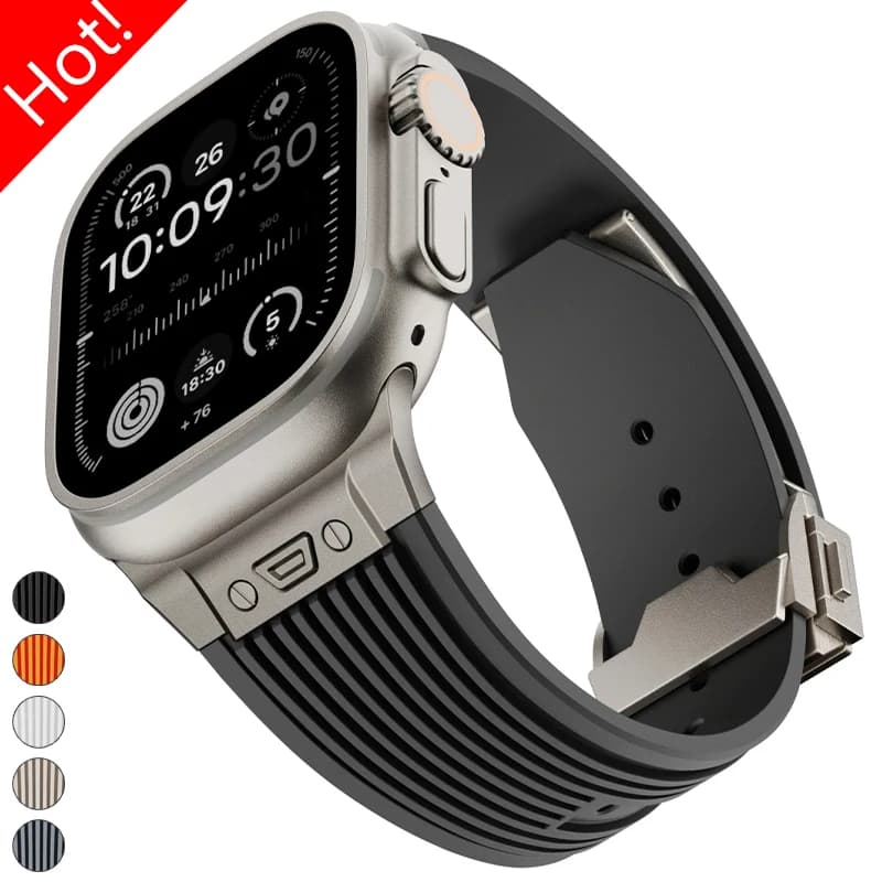 Sports Rubber Band For Apple Watch Ultra 2 49mm 45mm 44mm 42mm Soft Silicone Strap For iWatch Series 9 8 7 6 5 4 SE Men Bracelet