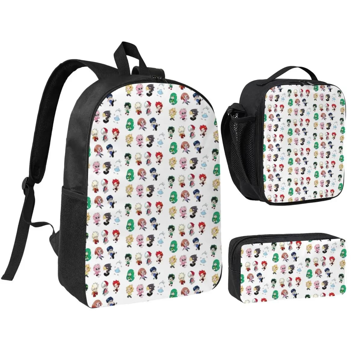 Zaino Chibi My Hero Academia, borsa per libri per studenti, borsa da scuola, borse a tracolla, 3 pezzi, borsa termica per il pranzo, astuccio per matite