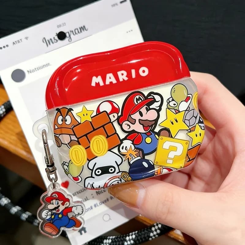 Fun Cute Cartoon Mario Headphone Case for AirPods 4 2 3 1 Pro 3 2 Shockproof with Pendant