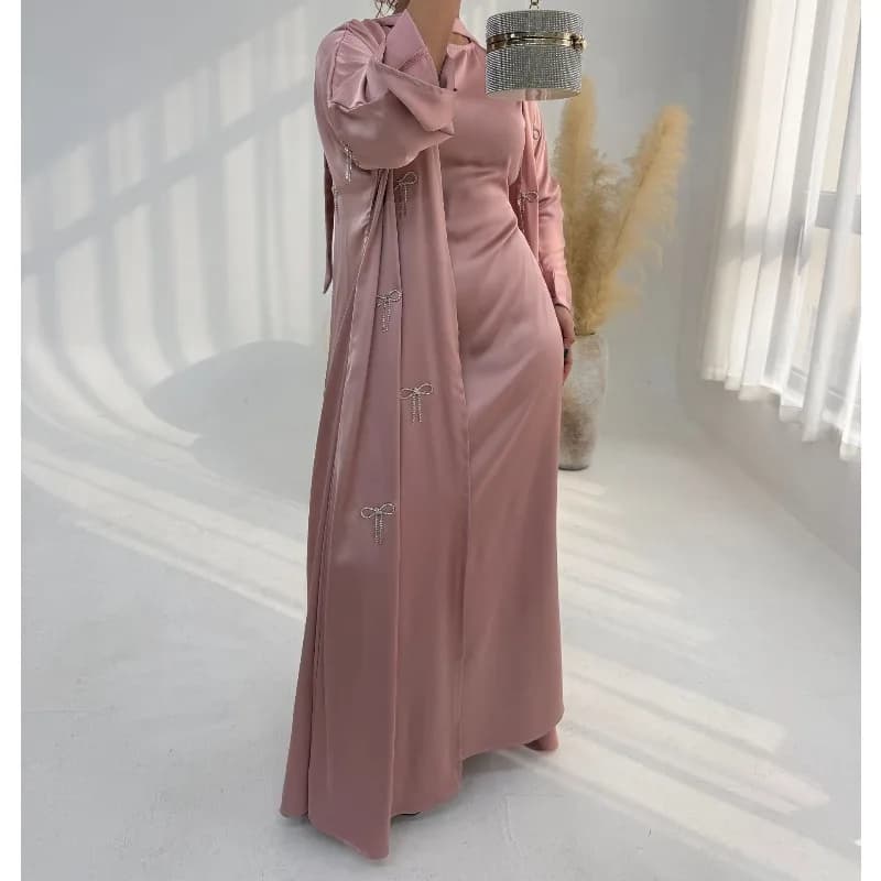 Abito Abaya da Donna per l'Eid, Set di 2 Pezzi, Vestito da Festa Musulmano, Cardigan, Tunica, Completo per il Ramadan, Caftano di Dubai, Vestito Lungo Jalabiya