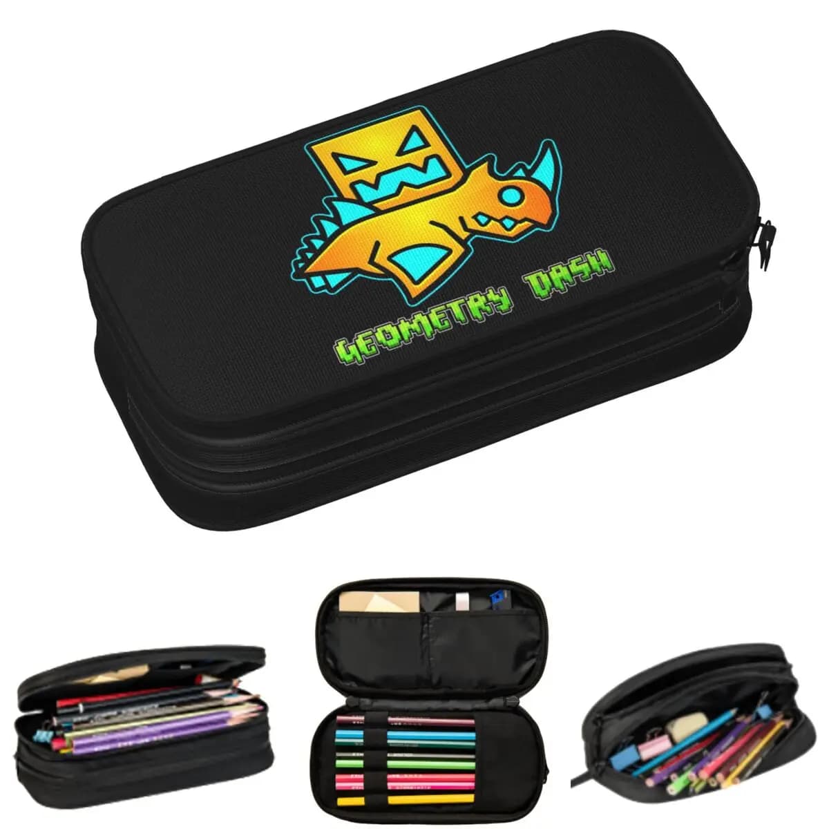Astuccio Geometrico per Studenti con Motivi Musicali del Gioco Geometry Dash, Portapenne Grande Capacità