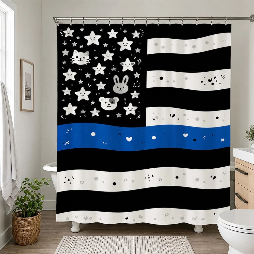 Cute Kawaii Stars and Animals Shower Curtain Bathroom Decor Fun Nursery Shower Curtain