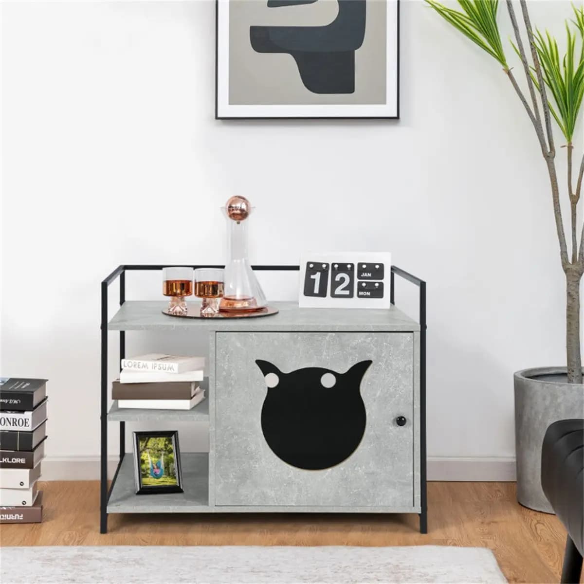 "Modern Smart Cat Litter Box With PP Plastic Shelf & Storage"