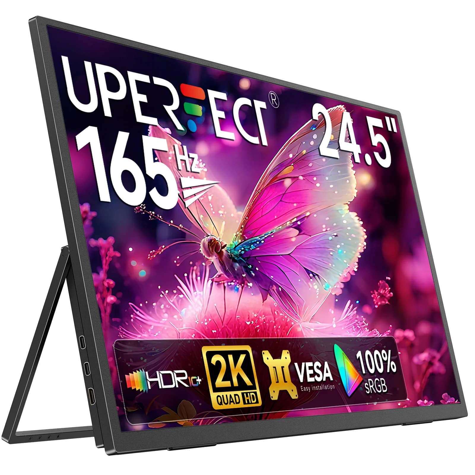 Monitor per computer da parete UPERFECT 24,5" 165Hz 2K 1440P 100% sRGB FreeSync IPS HDR Display da gioco desktop per laptop mini PC Switch Xbox