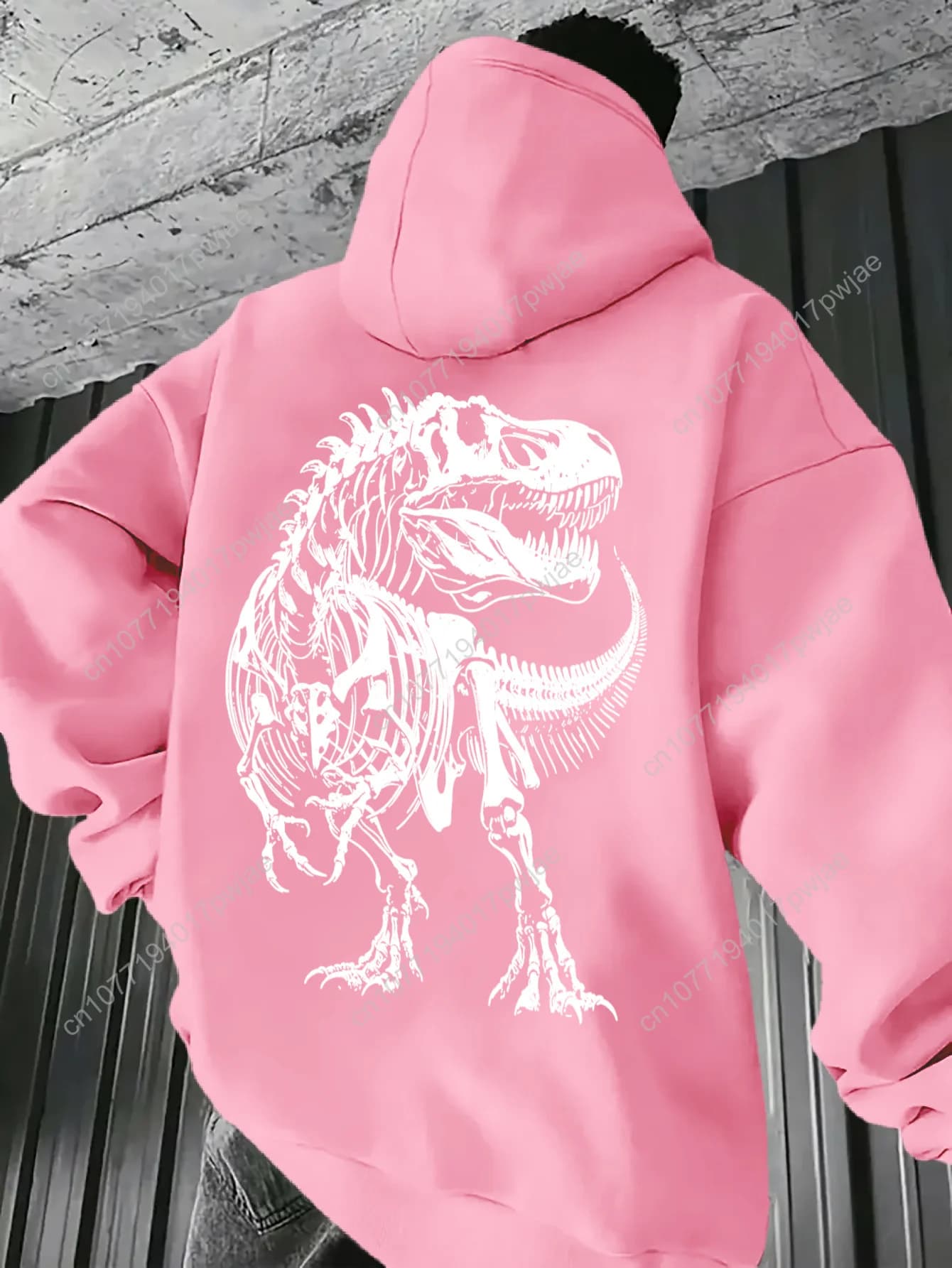 Men's hoodie with print on the back of pink dinosaur - Neon T-Rex graphic pullover, casual comfort for all seasons, Washable in washing machine, Dra