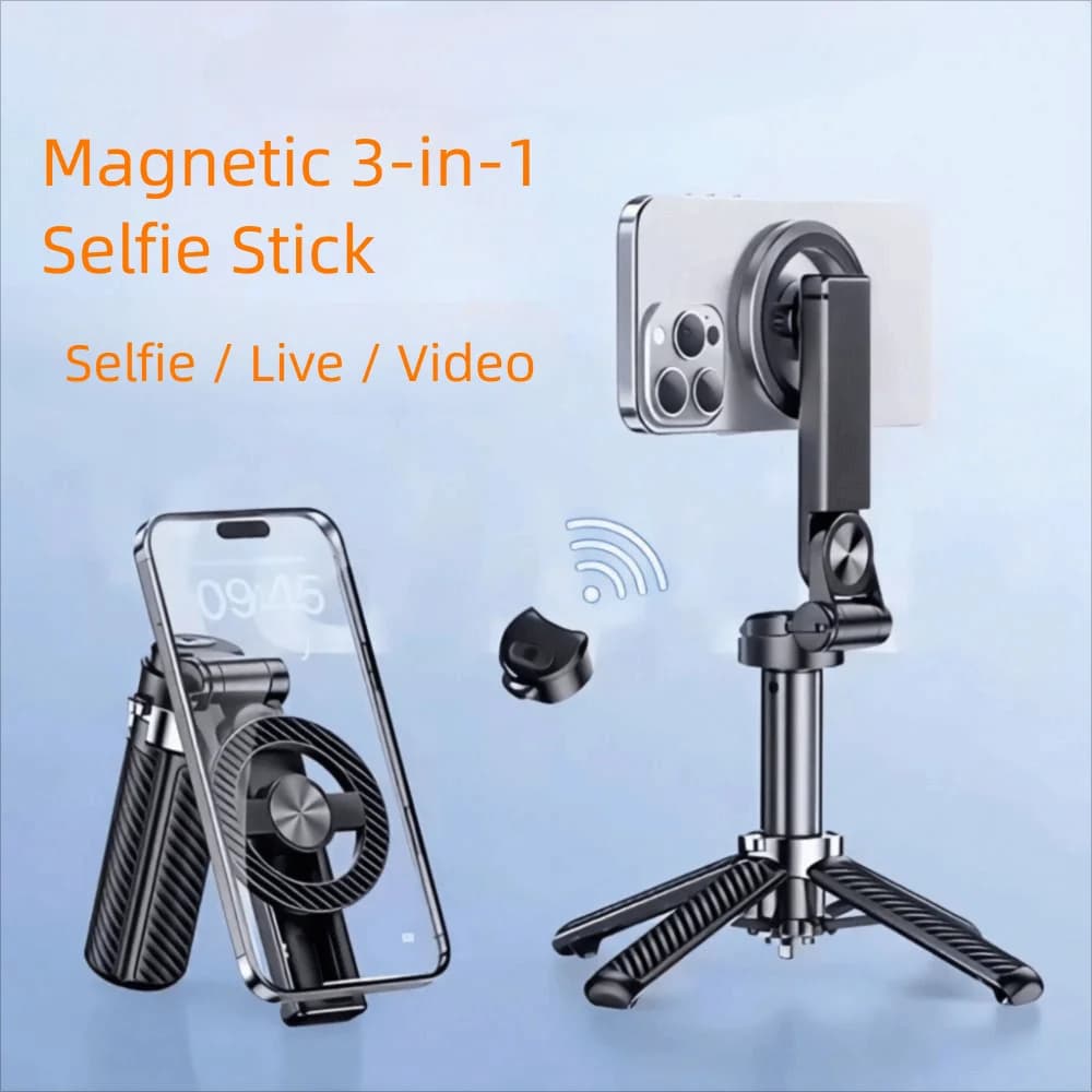 Mini supporto magnetico per telefono 3in1 selfie stick regolabile leggero 360 ° Supporto da tavolo con rotazione per streaming live