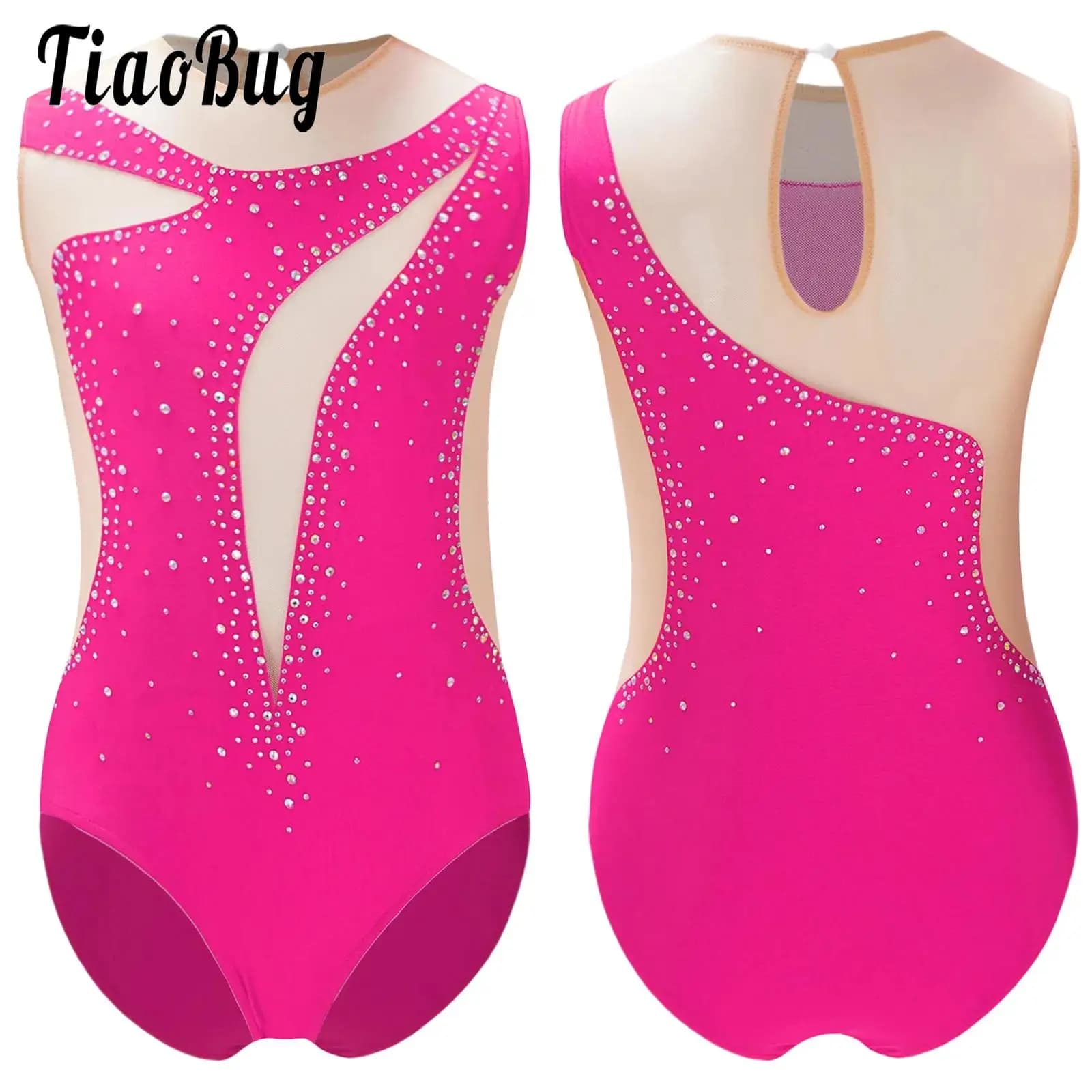 Body per bambina, body per balletto, canotta, senza maniche, in rete, per ginnastica, allenamento, danza, per costumi di pattinaggio di figura