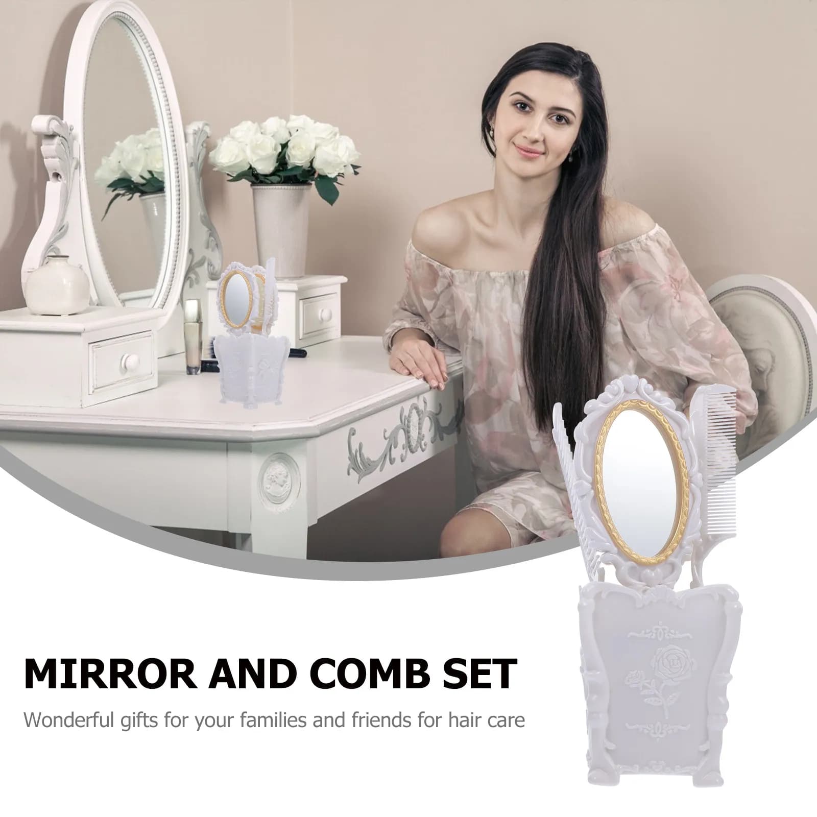 Set 1 Pezzo: Pettine Antistatico per Massaggio del Cuoio Capelluto, Specchio da Trucco Vintage Elegante e Spazzola con Cuscinetto d'Aria per Uomo e Donna, Uso Domestico e Professionale
