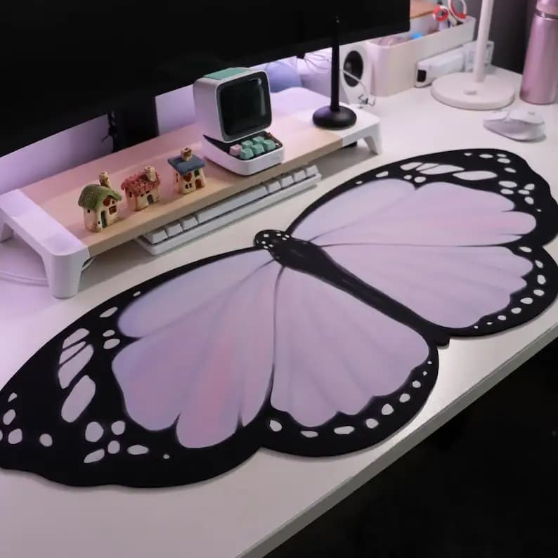 Tappetino da scrivania con farfalla lilla 90x40 cm Tastiera Accessori Kawaii Tappetino da scrivania per laptop Tappetini per mouse Tappetino per PC da gioco Tappeto Protezione da scrivania