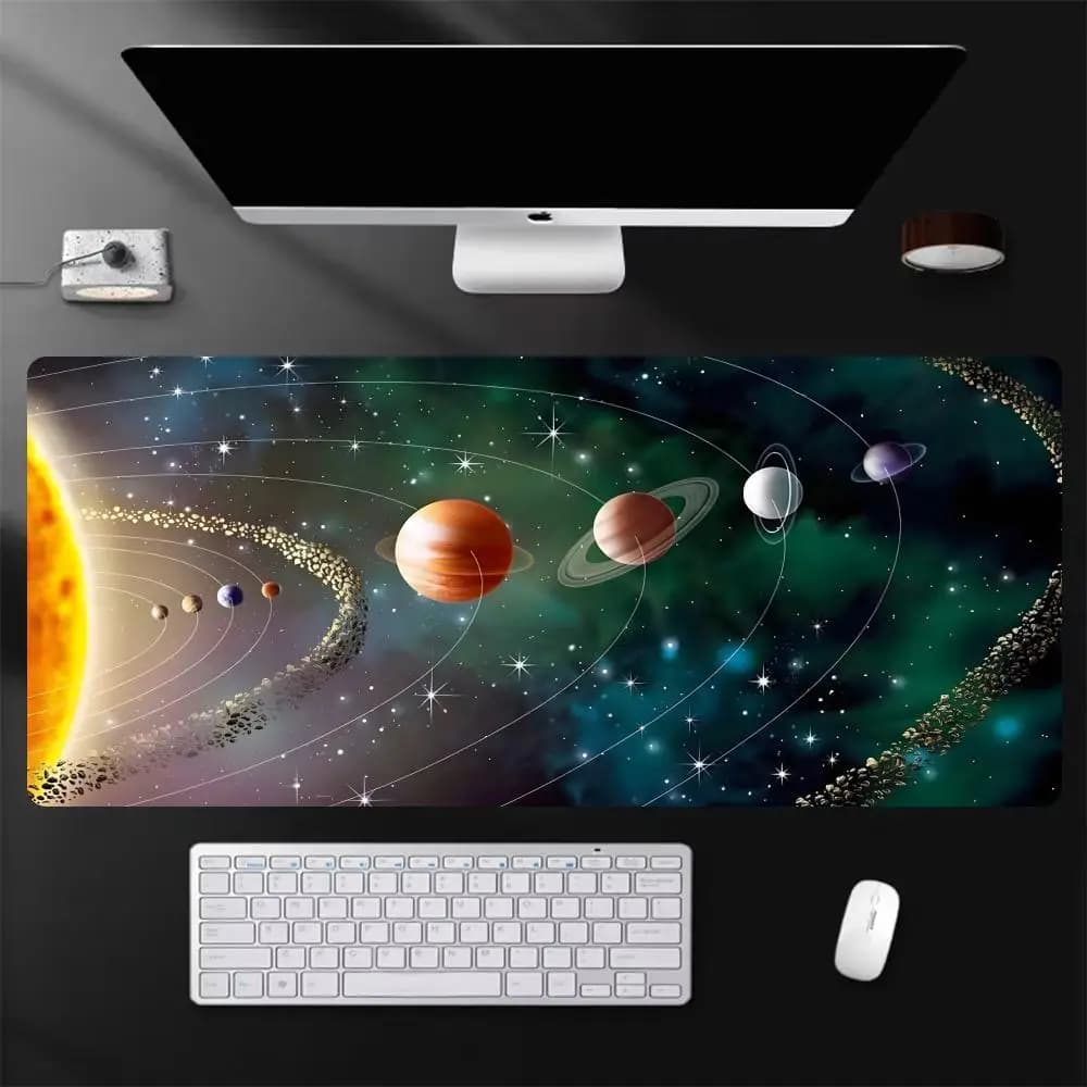 N-Nine Planets mouse mat, big mouse mat, with reinforced edges, thick keyboard mat and computer desk