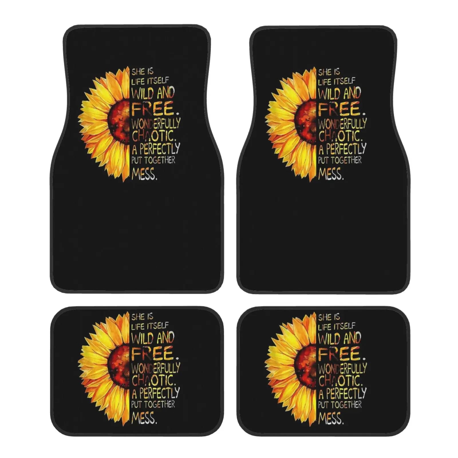 Tappetini per auto con motivo girasole chic da 4 pezzi Tappetini anteriori e posteriori antiscivolo Accessori per auto universali per camion SUV Van