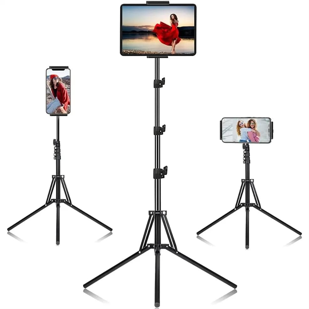 Supporto Treppiede per iPad con Altezza Regolabile fino a 65 Pollici, Stand da Pavimento per iPad, Rotazione a 360 Gradi ° Supporto Treppiede Girevole per Tablet iPad Pro iPhone