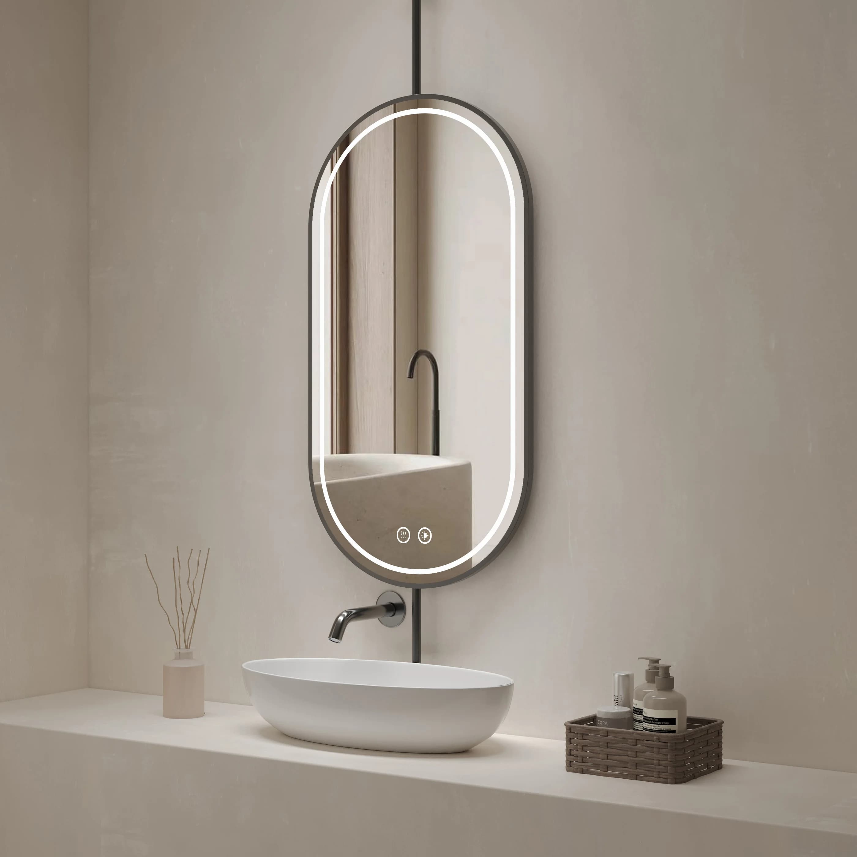 Specchio da Parete Ovale di Lusso Personalizzato con Cornice in Acciaio Inox per Salone di Bellezza, Bagno e Doccia