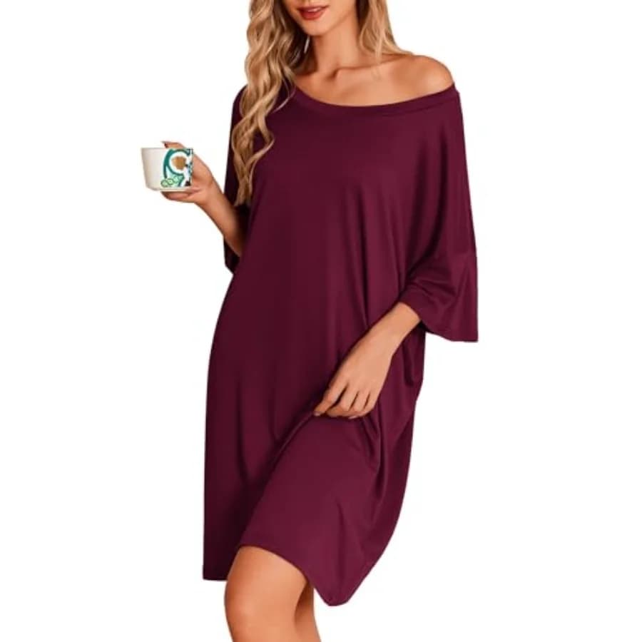 Ekouaer Plus Size Nightgowns for Women Oversized Sleep Shirt Short Sleeve Nightshirt T-Shirt Dress Sleepwear S-5XL