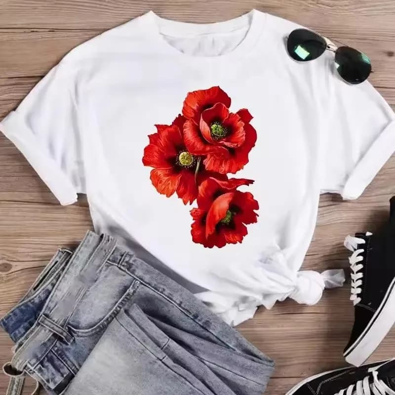 Stampa Moda Acquerello Primavera Estate Fiore T-shirt 2025 Donne Cartoon Manica corta Grafica Tees Top T-shirt Magliette Donna