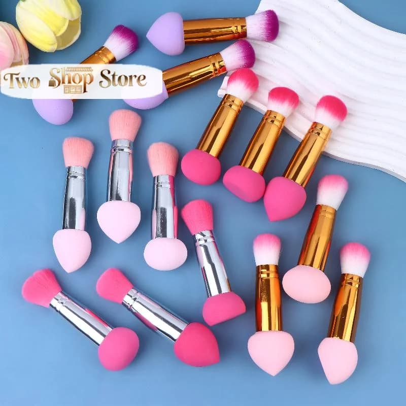 Nuovo Set di 3 Pennelli da Trucco 2 in 1 con Doppia Testa in Spugna, Mini Pennello Portatile per Blush, Strumento di Bellezza per Donne