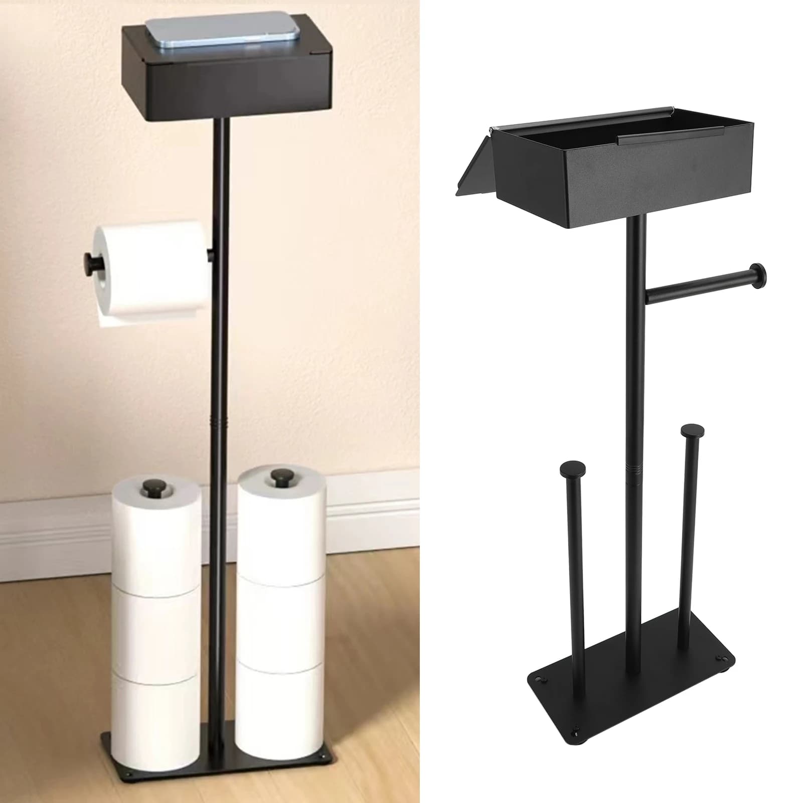 Toilet Paper Holder Stand Black Finish Freestanding Toilet Paper Holder Anti Slip Stainless Steel Easy To Install for Bathroom