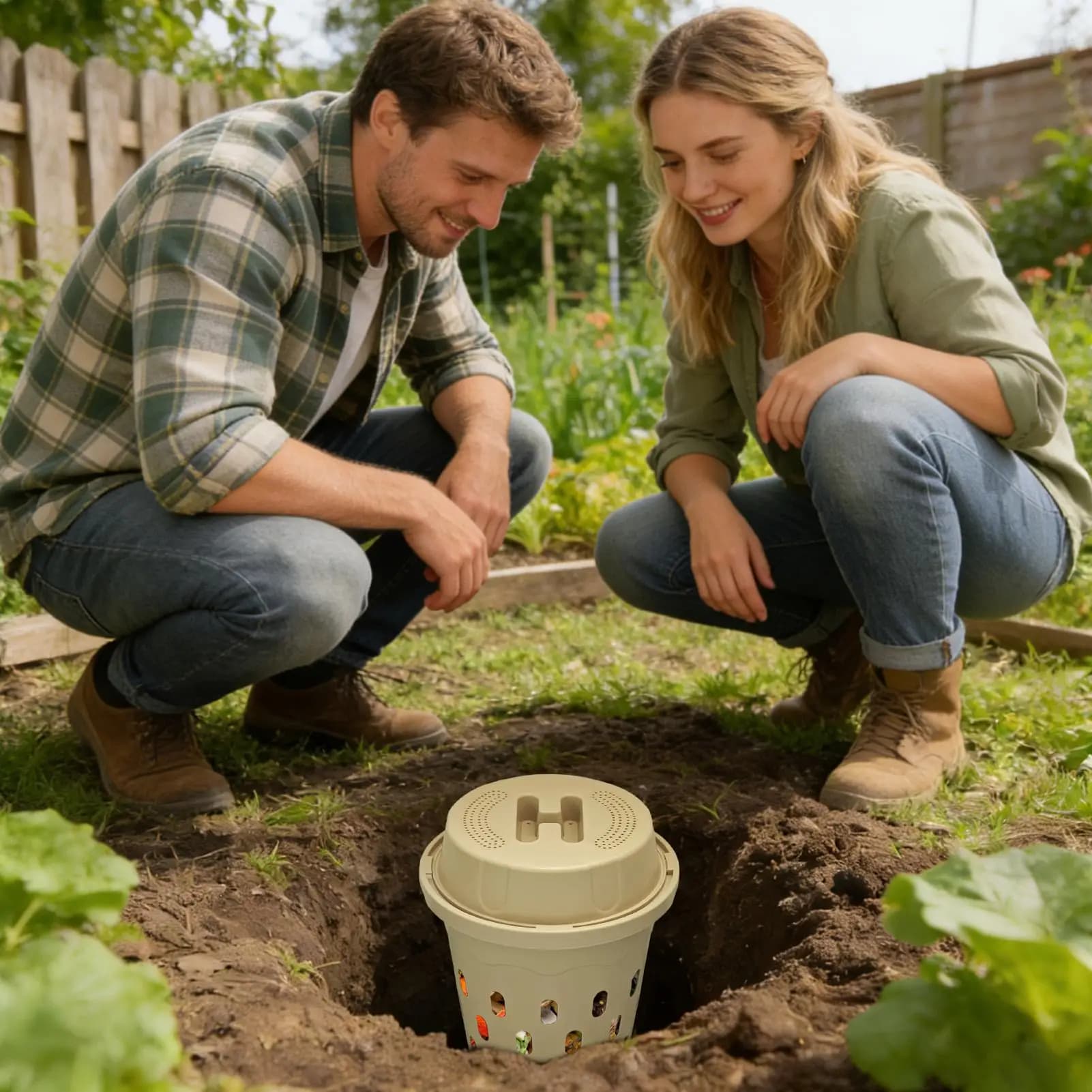 Composter per vermi interrato con coperchio, attrezzatura da esterno per compostaggio in giardino, per orto, parco, aiuole rialzate e aiuole per ortaggi