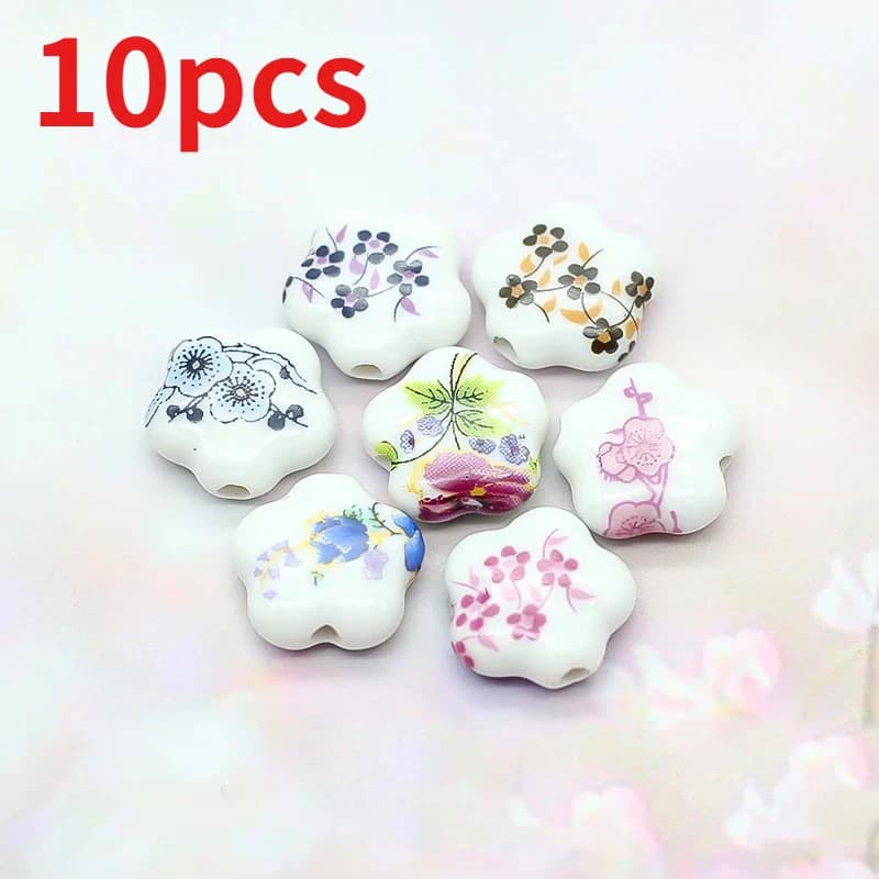 10 pezzi 14,5 mm modelli a forma di fiore ceramica porcellana artigianato sciolto perline lotto per creazione di gioielli risultati braccialetto fai da te
