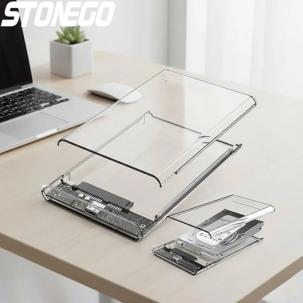 Enclosure Esterno per Disco Rigido SSD/HDD SATA da 2,5 Pollici, USB 3.0/3.1, Trasparente, Senza Attrezzi, Compatibile con Windows, Mac, Linux
