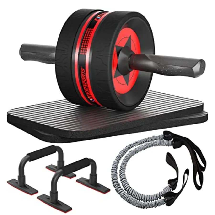 Wheel Kit for Abdominals, Core Strength Training Set with Spins Bars, Resistance Bands and Knee Mat