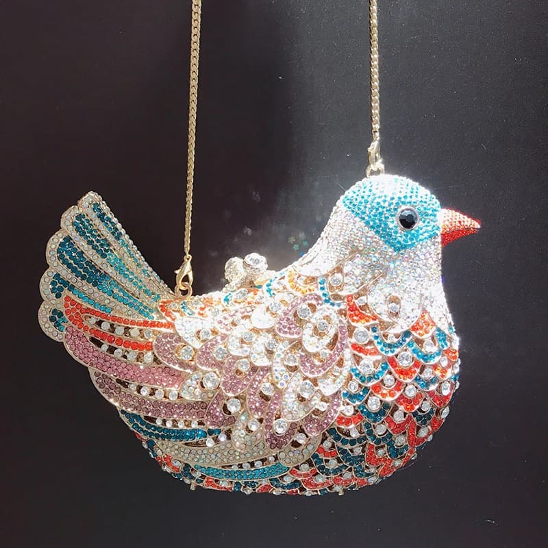 Borse da Sera a Forma di Piccione con Strass Metallici per Donne, Eleganti Pochette con Cristalli, Borse Uniche da Cerimonia