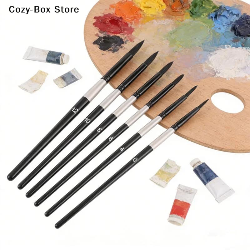 [ZY]7Pcs Squirrel Hair Brush Set Round Pointed Tips No Shed Gouache Watercolor Brushes For Beginner Artist Painting Kit[ZY]