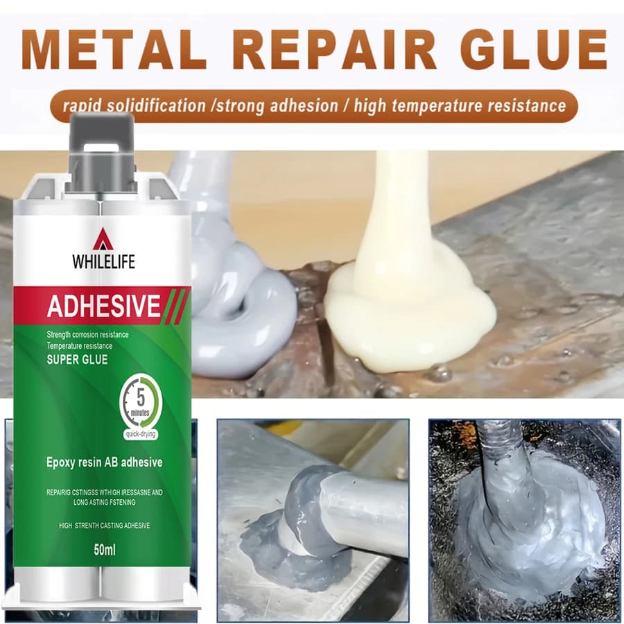 Colla Epossidica Bicomponente AB per Riparazione Metalli, Adesivo ad Alta Resistenza per Saldatura a Freddo di Acciaio, Rame, Alluminio, Pietra, Ceramica e Riempimento Crepe