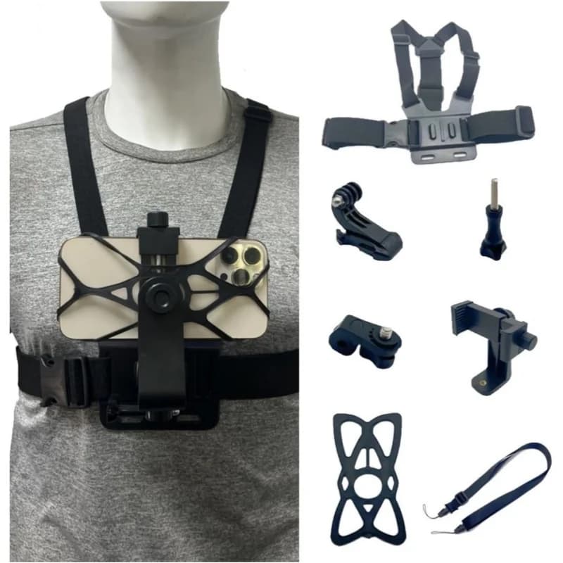 Kit per action camera 7 in 1 Supporto per fascia toracica Supporto per telefono Supporto per cinghia per telefono live regolabile per supporto Gopro per sci in bicicletta