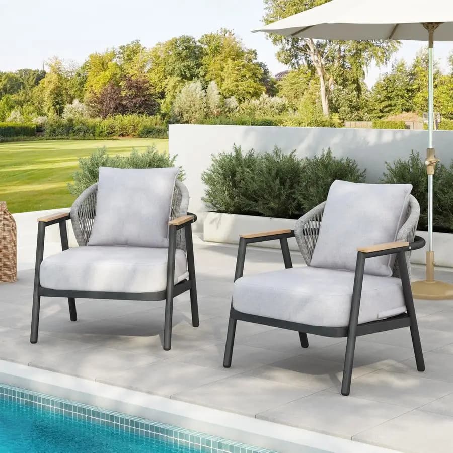 Set of 2 Knight Home Vine Iron garden chairs, outdoor armchairs with cushions, wooden patio chairs, ergonomic and comfortable
