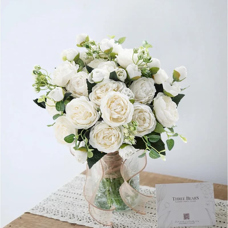 1/3 pezzi fiori artificiali rosa di seta protezione UV esterna festa di nozze bouquet da sposa casa giardino decorazioni della stanza confezione regalo fai da te