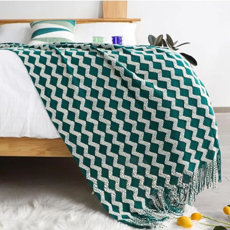 Coperta da tiro Bohemian Boho lavorata a maglia con nappa Coperta da tiro oversize leggera e accogliente reversibile per esterni Natale verde