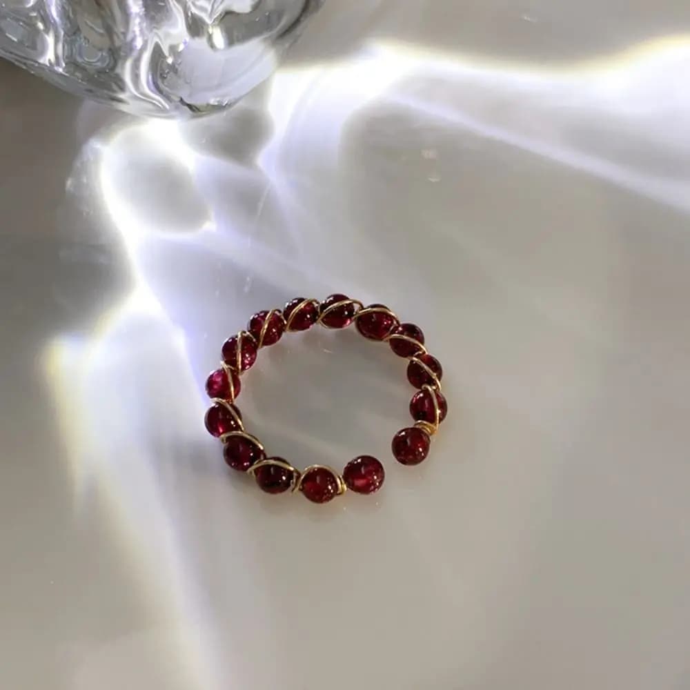 Set of 3 Adjustable Trendy Rings with Round Beads, Lightweight Luxury Jewelry, Rings with Colorful Beads and Stones, Openable Ring for Party