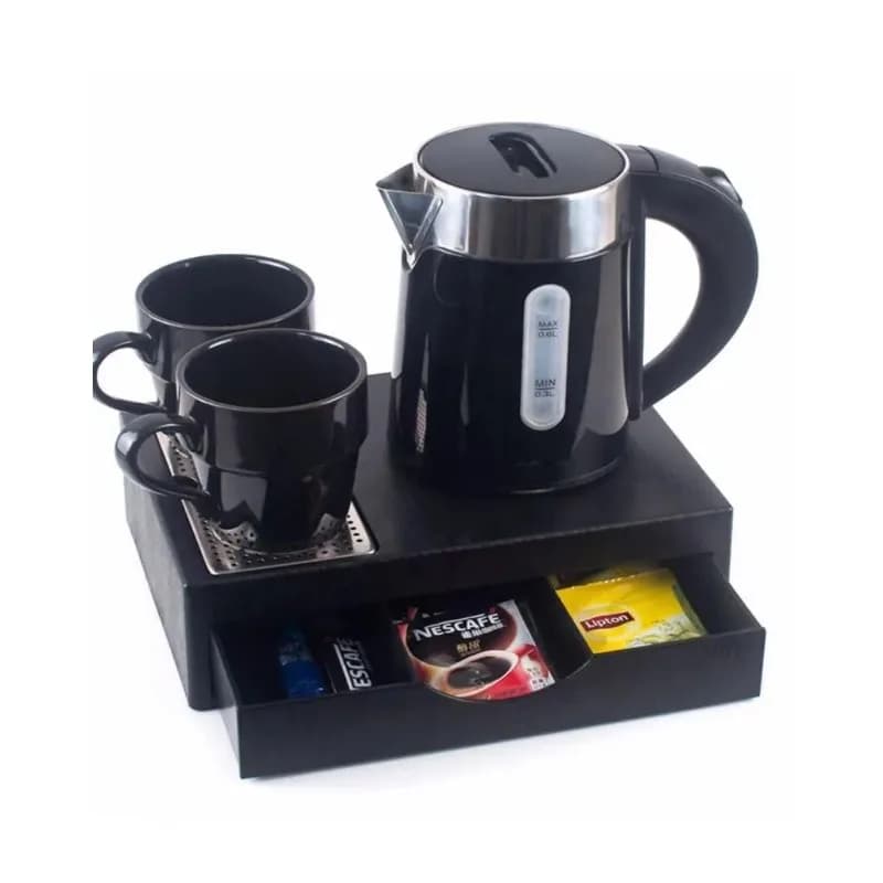 Modern design electric kettle for hotels directly in factory provided with portable welcome trays set for home use
