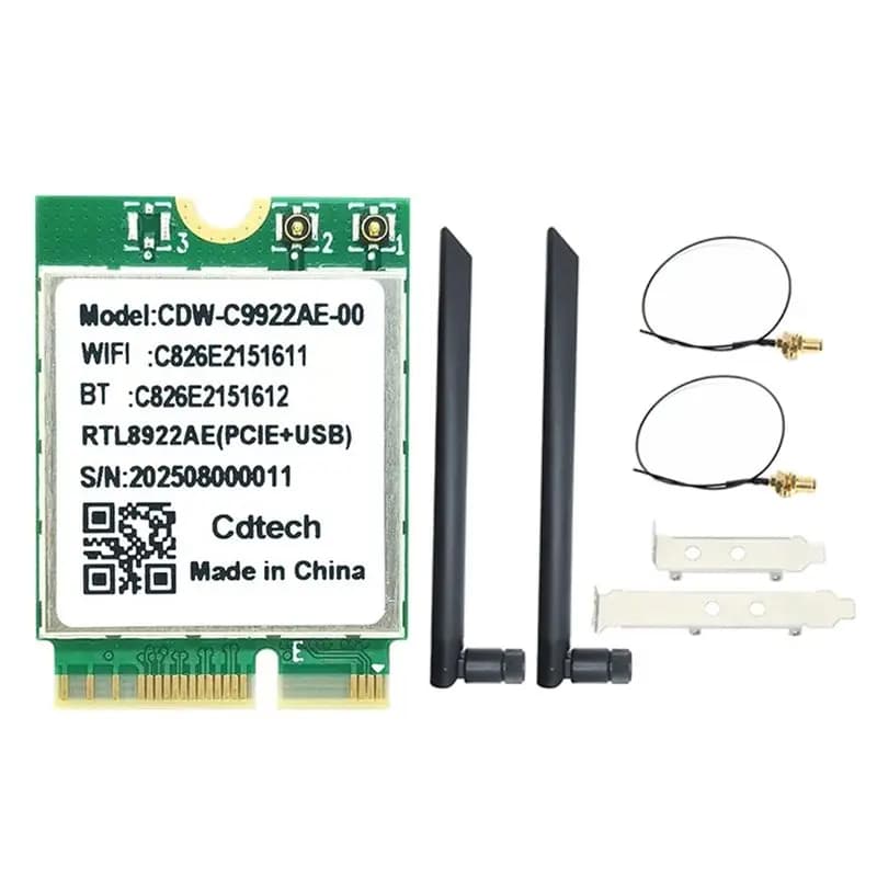 Scheda WiFi 7 AED6-RTL8922AE 6338Mbps Tri-Band 2.4G/5G/6G Adattatore WiFi Wireless Bluetooth 5.4 M.2 per Win10/Win11 + Antenna 8DB
