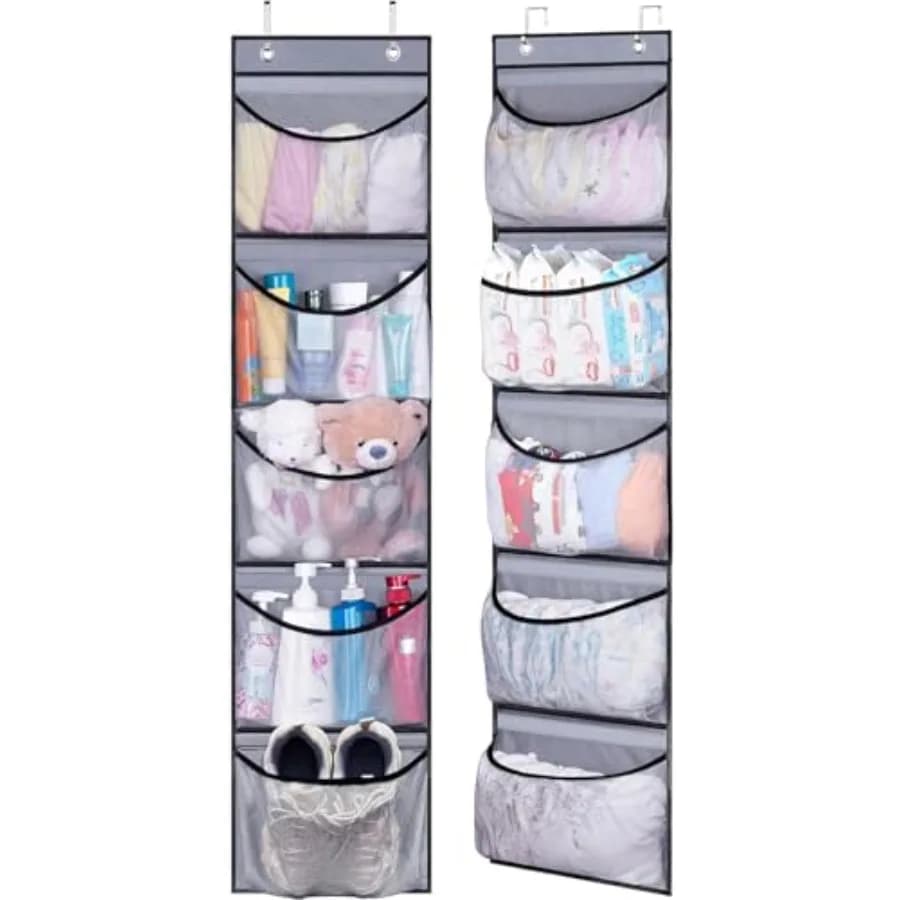 Hanging Shelves Over the Door Organizer Storage for Closet with 5 Pockets Organizer for Bedroom Bathroom, 2 Pack