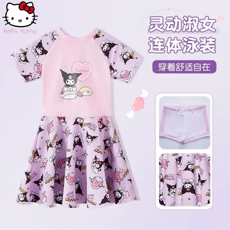 Costume da bagno Hello Kitty per ragazze, nuovo costume da bagno per bambini, costume da bagno con gonna da spiaggia alla moda, stile cartone animato, ad asciugatura rapida e traspirante
