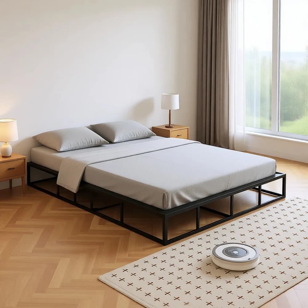 Base for Mattress Queen Size 10 Inches, Metal Structure Resistant with Fabric Coating, Easy Assembly, Silent