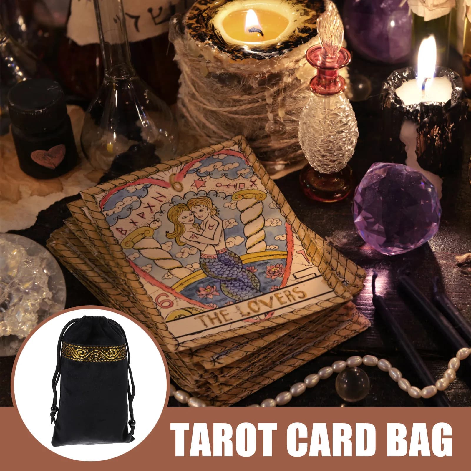 Elegante custodia per carte dei Tarocchi con design a coulisse, protezione in materiale premium per carte dei Tarocchi, gioielli, cristalli, pietre, portatile