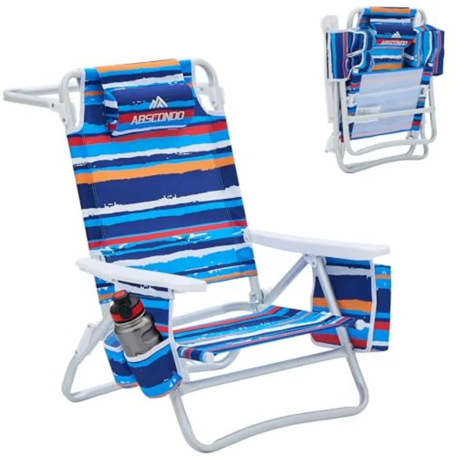 Sedia da Spiaggia per Adulti, Sedia Pieghevole da Esterno con Telaio in Acciaio, Blu Navy, Supporta 159 kg, Reclinabile in 5 Posizioni, Porta Asciugamani