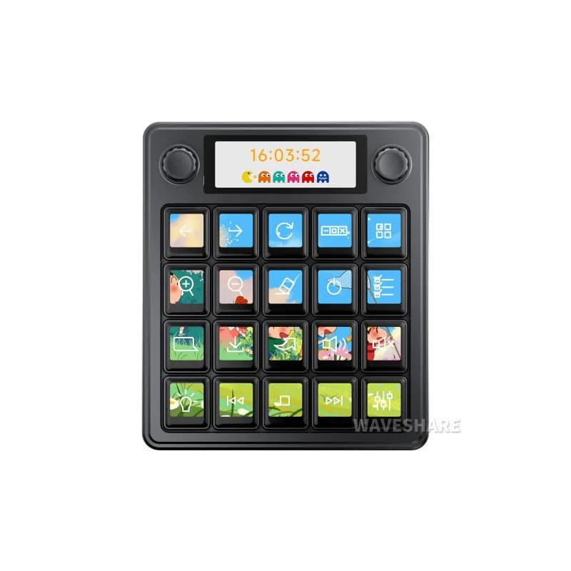 Waveshare MK20 AI Voice Control Panel 20x LCD Macro Keys 2.8inch Screen Dual Knobs Stream Deck