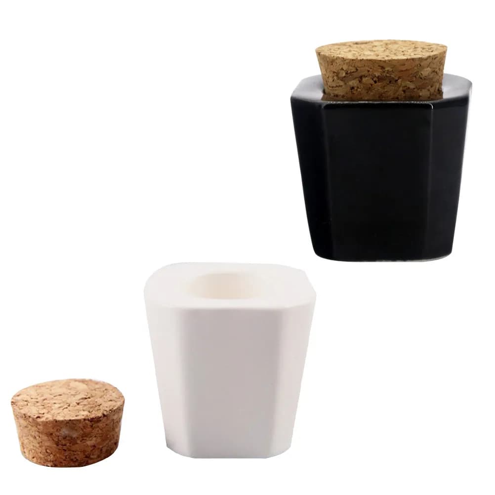 2 Pieces Ceramic Covers for Nail Art, Mini Containers for Mixing Acrylic Powder, Liquid Covers for Manicure Bianche and Black