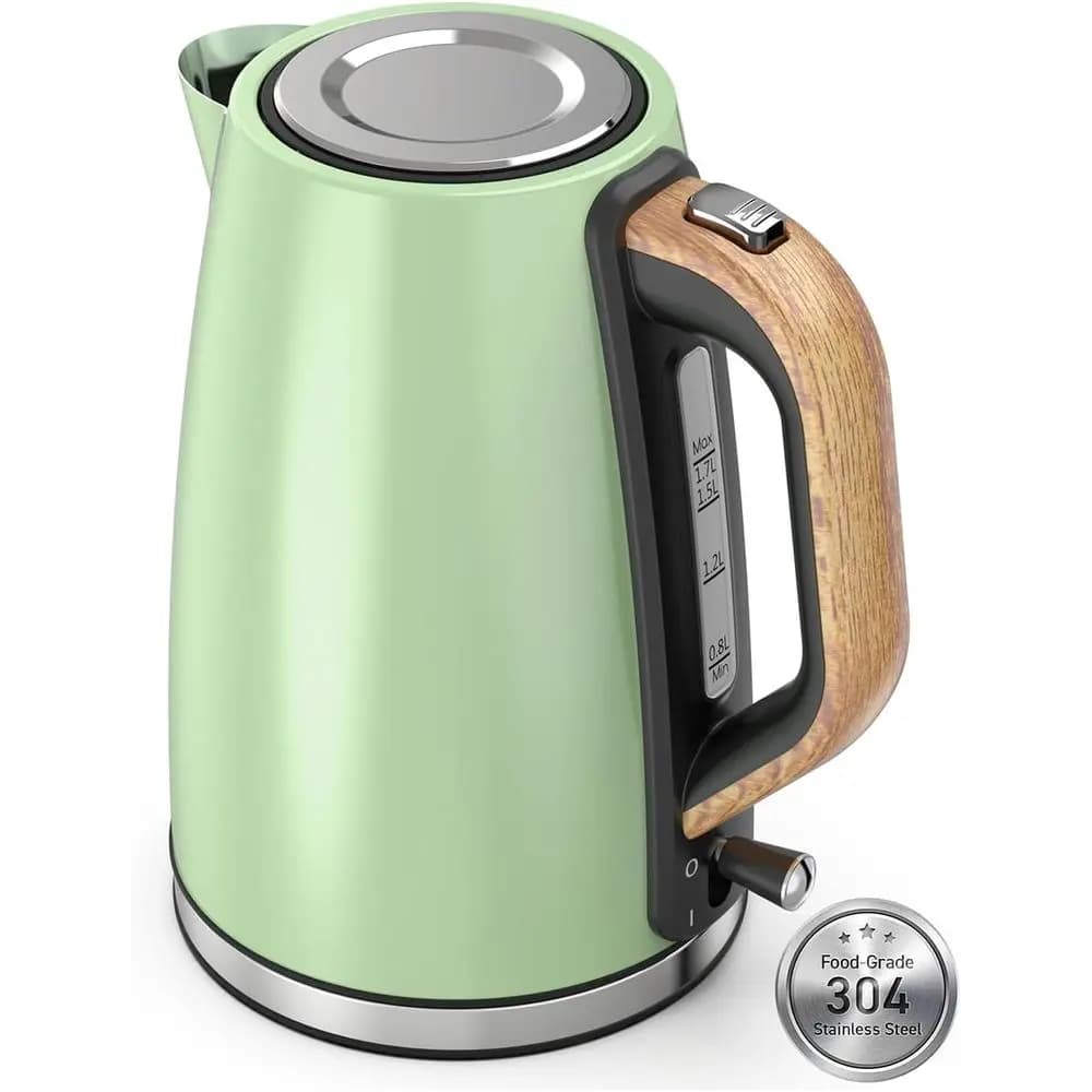Bollitore Elettrico in Acciaio Inox da 1,7L con Finestra Visiva per l'Acqua, 1500W, Senza BPA, Spegnimento Automatico e Protezione Contro l'Ebollizione a Secco
